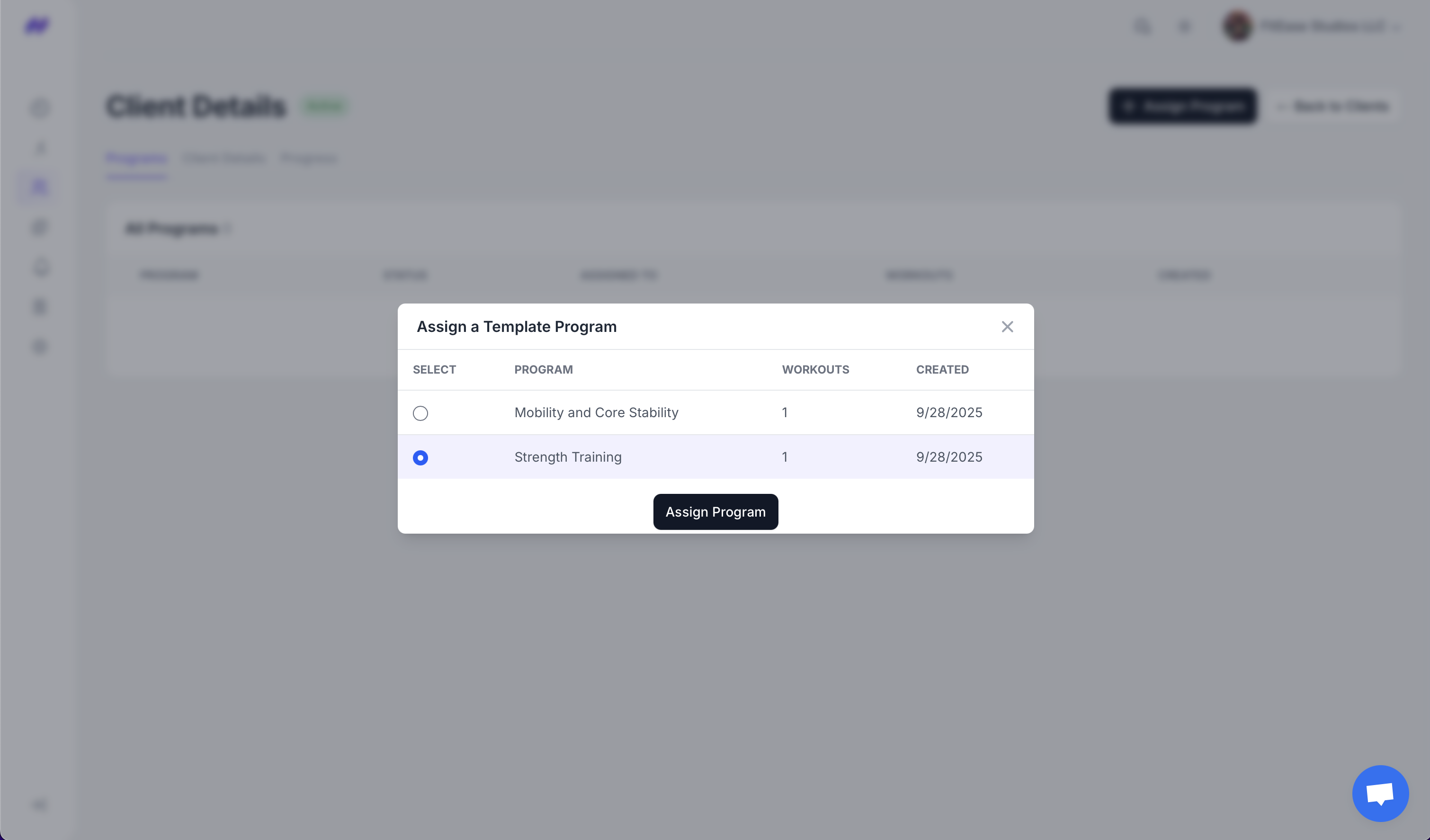 Assign a Template Program modal