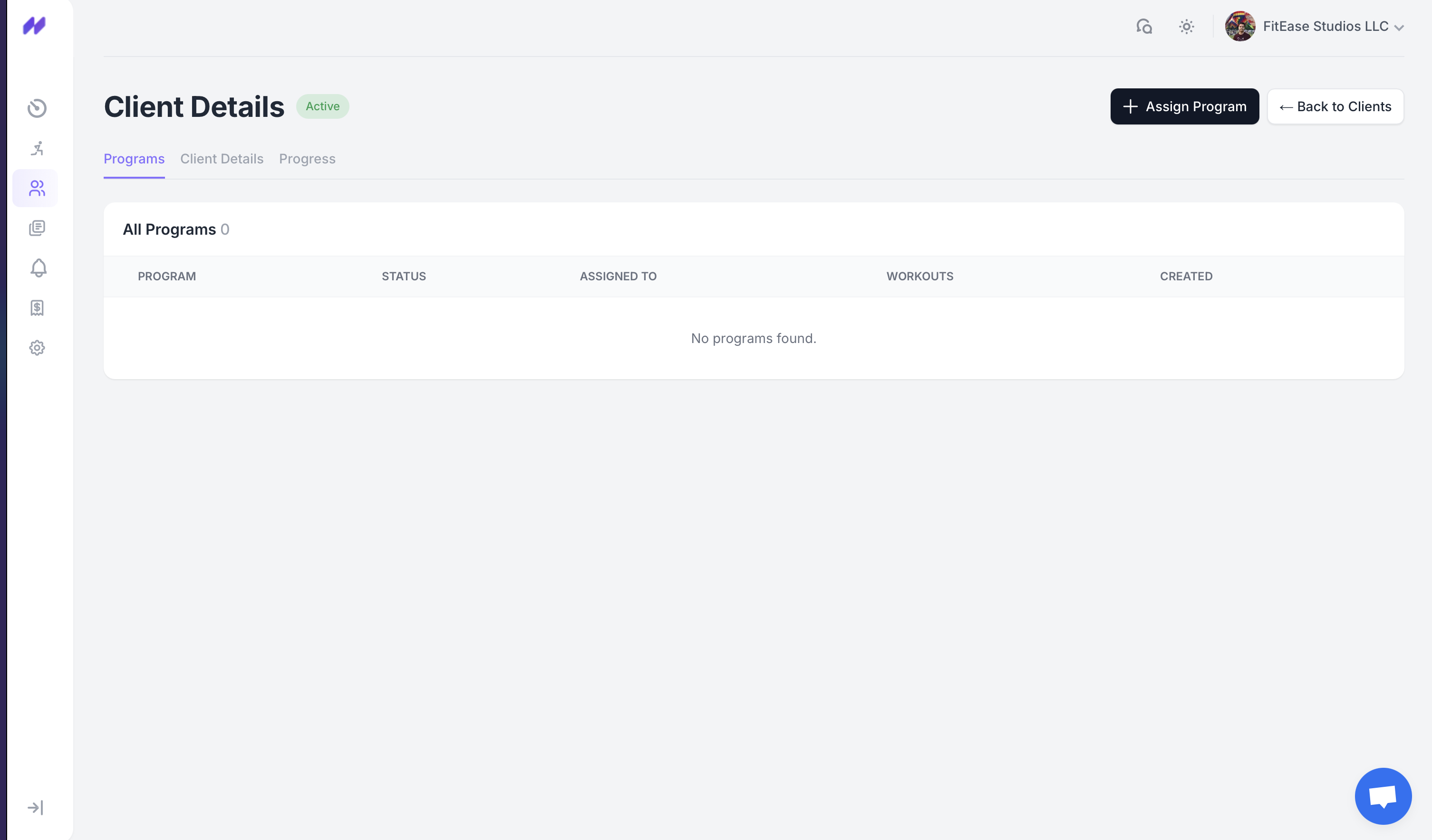 Client Details with Assign Program button