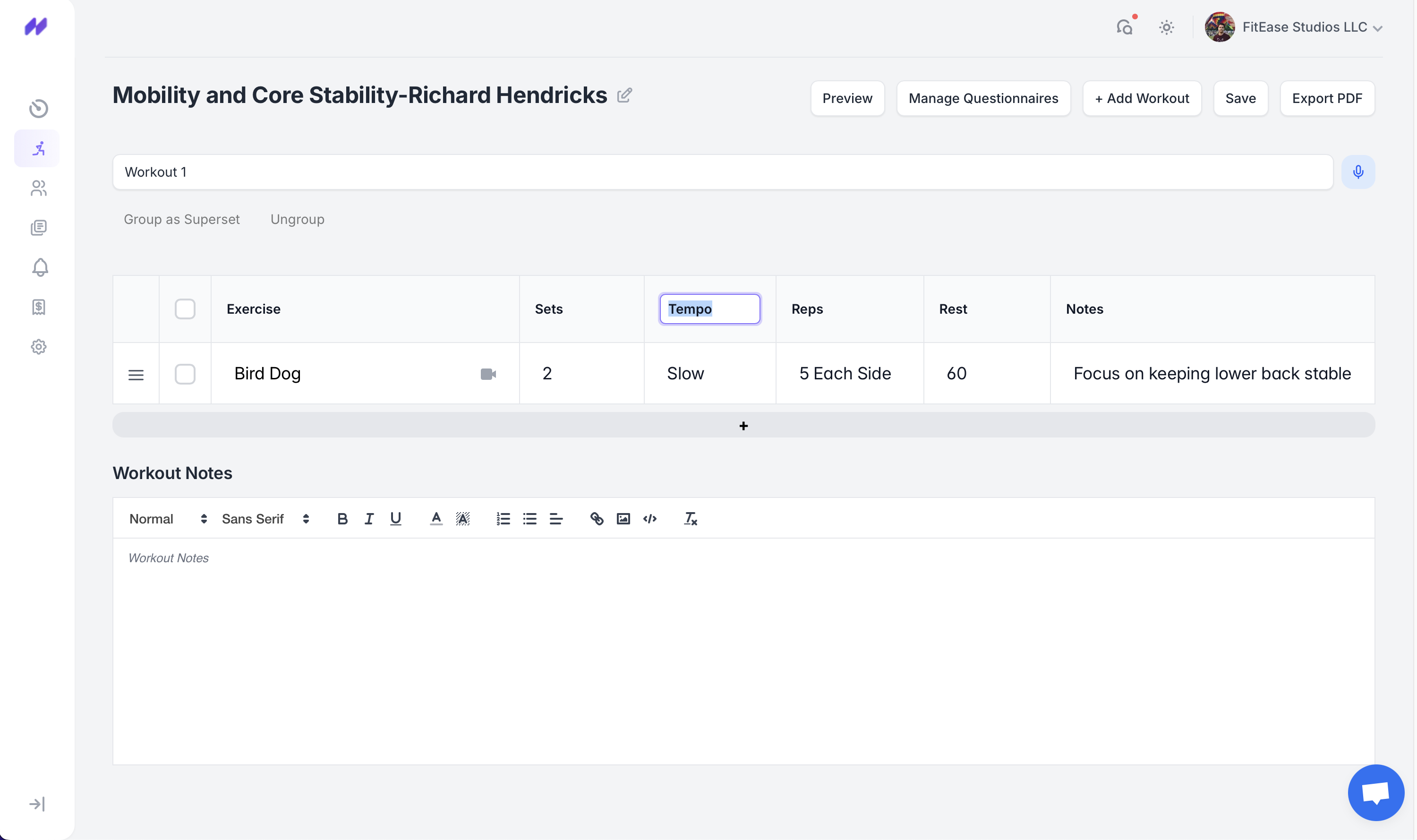 Flexible program builder with Tempo column