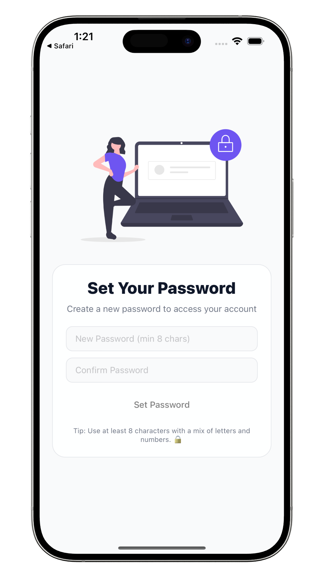 Mobile: set your password