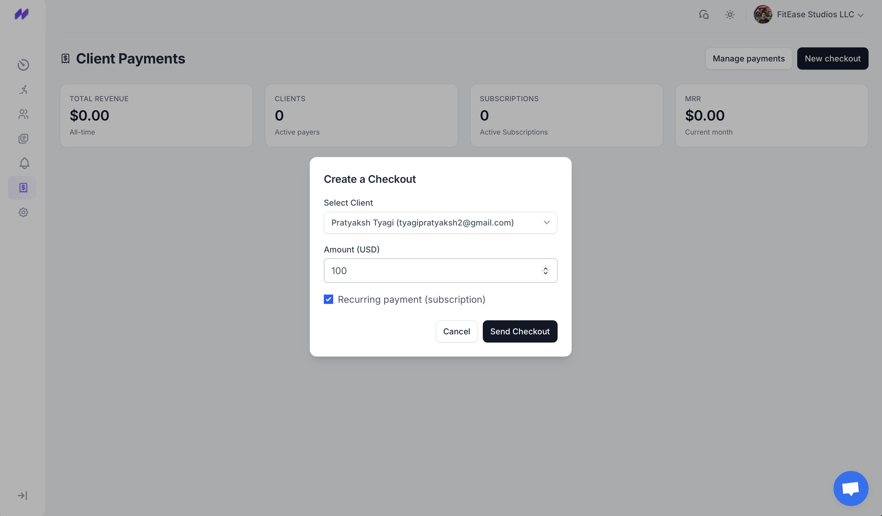 Creating a checkout for one-time or recurring subscription