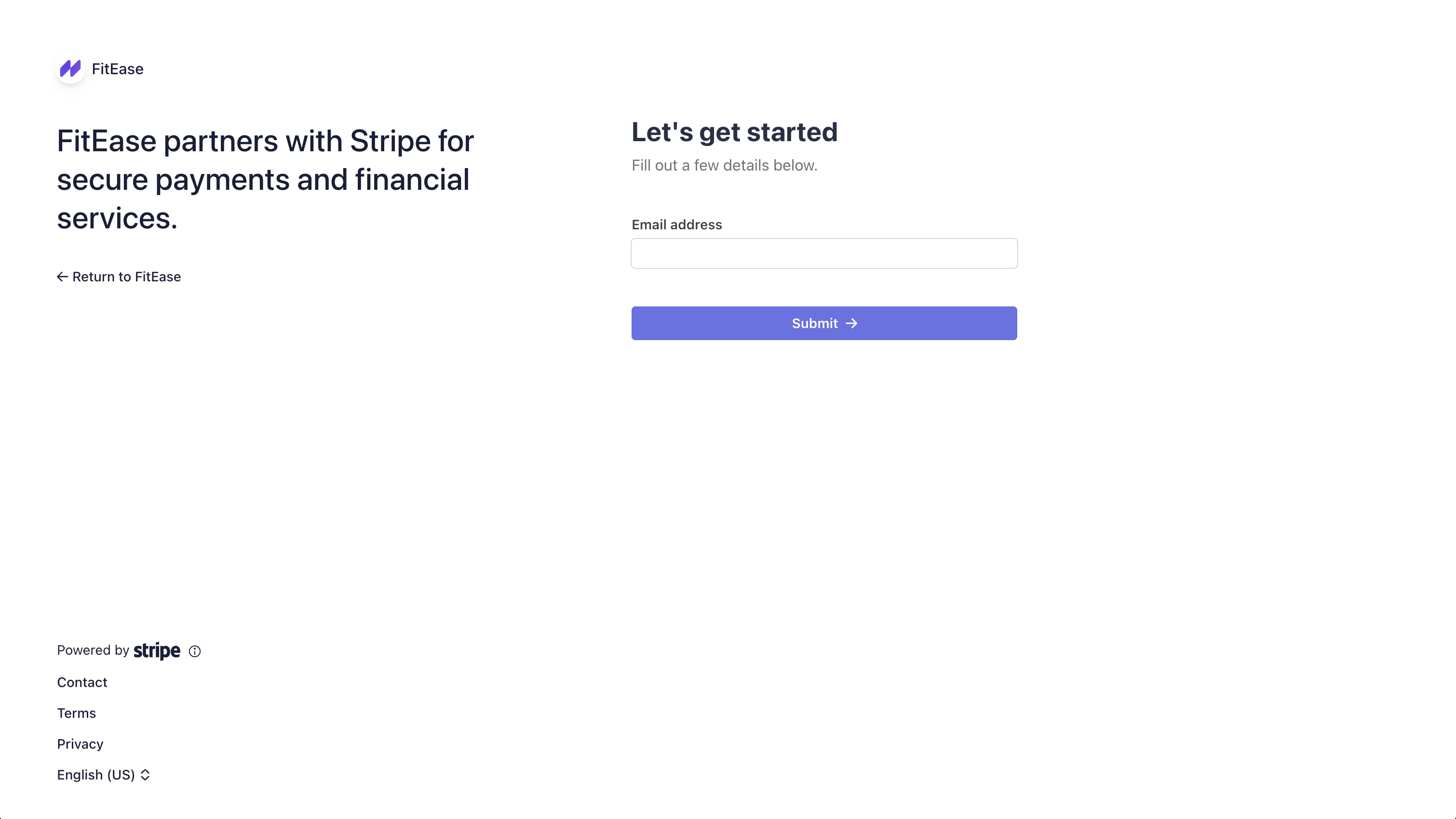 Stripe onboarding form